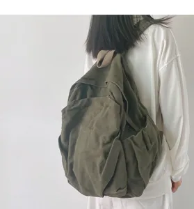 Koreaanse gewassen canvas rugzak, casual minimalistische schooltas, donkere dagelijkse forensentas