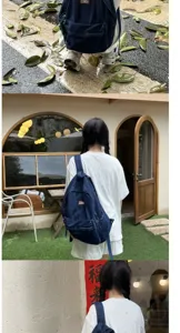 Zaino in denim lavato vintage coreano, grande capacita borsa scolastica per uso quotidiano.