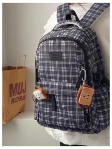 Vintage plaid backpack for women school bag large capacity casual daypack daily use