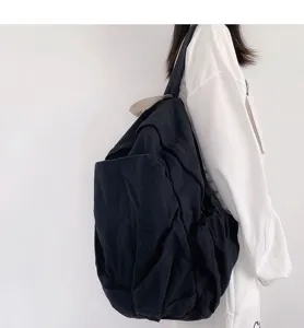 Koreaanse gewassen canvas rugzak, effen kleur grote capaciteit casual forensenschooltas.