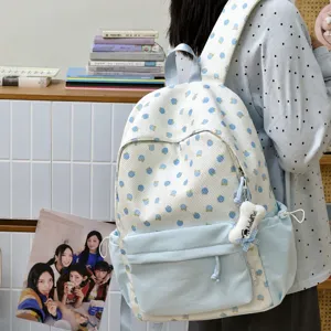 Zaino in tela floreale da donna, borsa scolastica carina per viaggi e uso quotidiano.