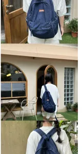 Zaino in denim lavato vintage coreano per donne uomini, grande borsa scolastica casual.