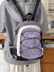 Zaino stile coreano a blocchi di colore pois per esterno grande borsa scuola donna