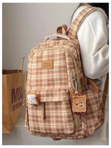 Vintage plaid school backpack for women, large capacity and bonito design casual.