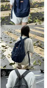 Zaino in denim lavato vintage per donna e uomo, grande capacità borsa scolastica.