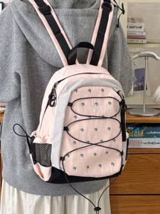 Zaino coreano a pois colorblock grande capacita moda per studenti borsa scolastica.