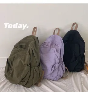 Koreaanse gewassen canvas rugzak minimalistische casual schooltas voor studenten dagelijks