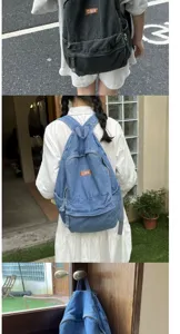 Zaino in denim lavato vintage coreano con grande capacita per studenti scolastici.