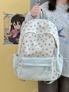 Zaino casual carino in stile coreano per studenti con grande capacità e bel design azzurro.