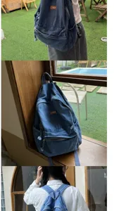 Zaino in denim lavato retrò per donne uomini casual grande capacità borsa per la scuola