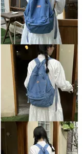 Zaino in denim lavato vintage in stile coreano per donna e uomo, grande borsa scolastica.