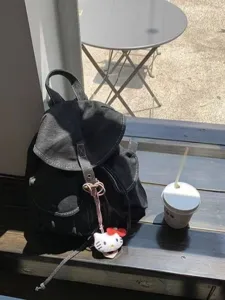 Mochila de Mezclilla de Estilo Coreano para Mujeres Hombres Viaje Casual Viaje Ligero Bolso Escolar de Mezclilla Mochila Versátil