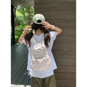Korean ins style pink polka dot backpack cute casual school bag for daily use new style