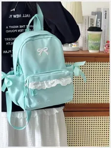 Zaino scolastico verde menta per ragazze adolescenti dolce fiocco volant borsa