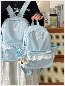 Zaino scolastico stile coreano con fiocco carino per ragazze, grande capacità borsa casual.