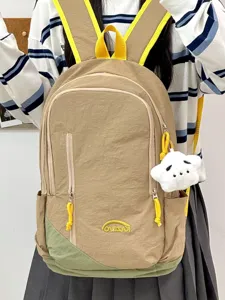 Mochila informal estilo coreano con colgante de peluche para escuela viaje uso diario