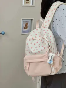 Zaino in tela con stampa fragola carino da donna, variante borsa scolastica.