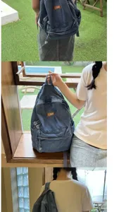 Zaino in denim lavato rétro da donna, stile coreano borsa scolastica grande capacità.