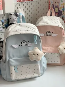 Korean style cute cat wings backpack large capacity color blocking school bag for student girls