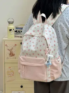 Zaino da studente rosa con fragole stile coreano, zaino casual da campus, carina borsa scolastica.