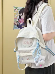 Mochila linda de oso pequeño estilo japonés chica dulce bolso casual lona blanca mochila diaria