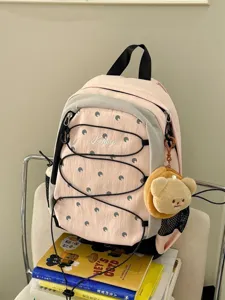 Zaino a pois in stile coreano con simpatico ciondolo orsetto e coulisse pratica.