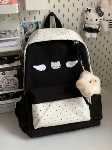Korean style cute cat wings black white polka dot canvas large capacity student school backpack