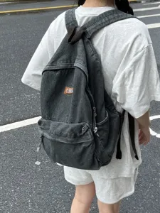 Zaino in denim lavato vintage stile coreano per donne uomini borsa per la scuola