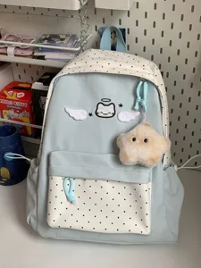 Korean cute angel cat large capacity backpack with polka dots, fresh style for student girls.