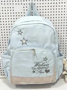 Zaino Scolastico in Stile Coreano Con Ricamo a Stelle Grande Capacità Nylon Impermeabile Borsa per Studenti Per Ragazze Adolescenti Zaino Quotidiano