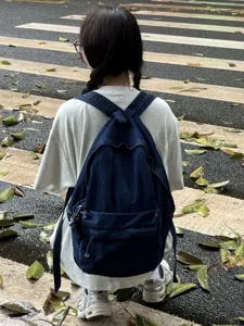 Zaino in denim lavato vintage coreano da donna, borsa scolastica casual di grande capacita.