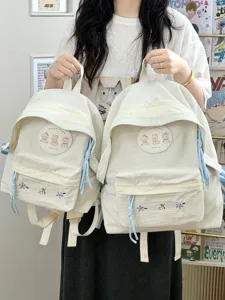 Mochila de lona estilo coreano casual lindo oso bordado bolso escolar diario moda new