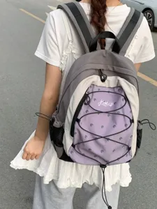 Zaino stile coreano colore a contrasto pois grande capacita borsa per studenti casual
