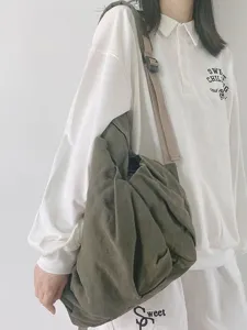 Koreaanse gewassen canvas schoudertas casual grote capaciteit crossbody tas voor dames