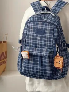 Japanese style vintage plaid school backpack, large capacity casual daypack for women.