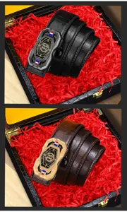 Herren Kroko-Muster Ledergürtel mit automatischer Metallschnalle, elegante Geschenkkartonage.