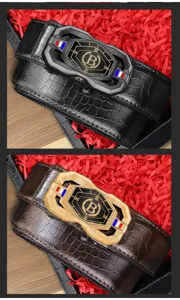 Herren Luxus Kroko-Muster Automatik Schnalle Gürtel mit stilvollem Metall B Logo Geschenk.