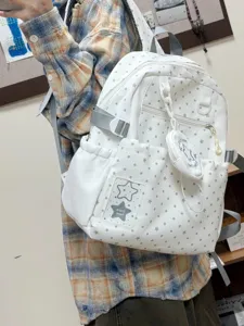 Zaino per studenti bianco in stile coreano con motivi di stelle, grande borsa da viaggio casual