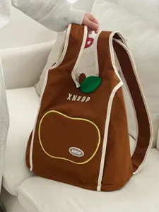 Mochila estilo coreano chaleco manzana vista detallada, bolso bonito para cercanías.