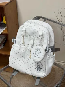 Zaino per studenti di grande capacità in stile coreano con motivo a pois e stelle.