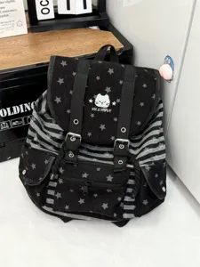 Zaino con gatto a righe stile coreano, borsa scolastica con stelle per ragazze viaggio.
