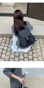 Detail view of Korean style polka dot backpack showing cute pattern and straps.