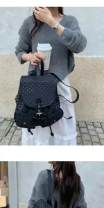 Korean style cute polka dot canvas backpack casual fashion schoolbag for daily use