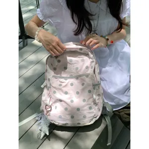 Korean style ins pink polka dot backpack cute student school bag lightweight casual daily daypack