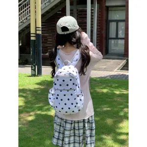 Korean ins black white polka dot backpack lightweight cute student school bag daily casual
