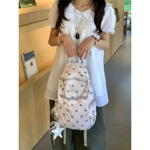 Korean ins style polka dot backpack cute pink school bag lightweight casual daypack for students