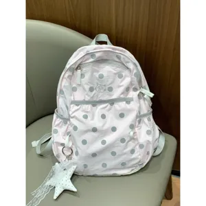 Korean style pink polka dot backpack cute student school bag lightweight casual daypack