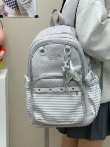 Zaino scolastico a pois e righe stile coreano per studenti, grande capacita casual.