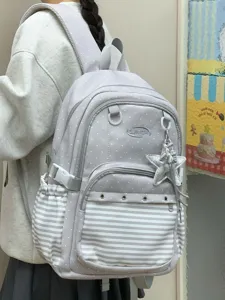 Zaino per studenti a pois in stile coreano borsa scolastica grigia con ciondolo stella