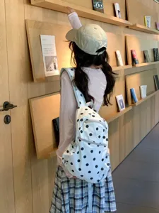 Korean style cute polka dot backpack casual student school bag lightweight daypack for travel
